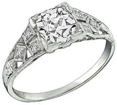 0.91ct. Old Mine Cut Diamond Platinum Engagement Ring