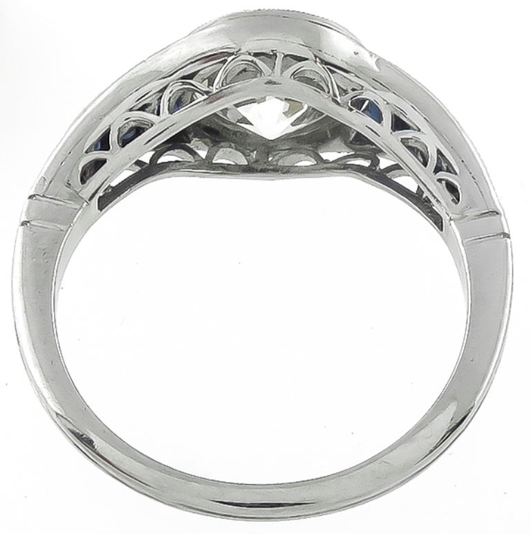 Revival 2.16 Carat Diamond Sapphire Platinum Engagement Ring For Sale