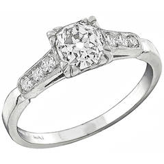 0.92 Carat Old Mine Brilliant Cut Diamond Platinum Engagement Ring
