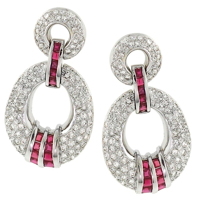 Ruby Diamond Gold Door Knocker Earrings