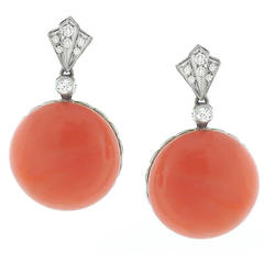 1930s Coral Diamond Platinum Earrings