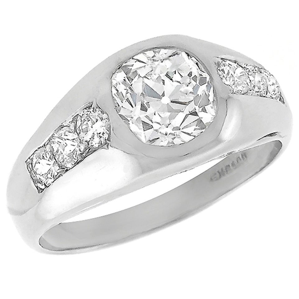 GIA 1.38 Carat Old Mine Brilliant Diamond Platinum Ring For Sale