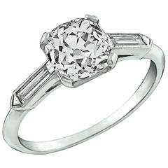 1.36 Carat Old Mine Brilliant Cut Diamond Platinum Engagement Ring