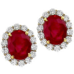 7.37 Carat Natural Burmese Ruby Diamond Gold Earrings 11