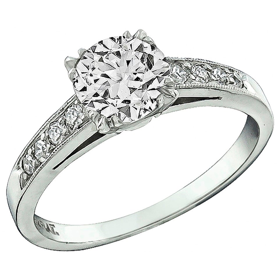 1.17 Carat Diamond Platinum Engagement Ring For Sale