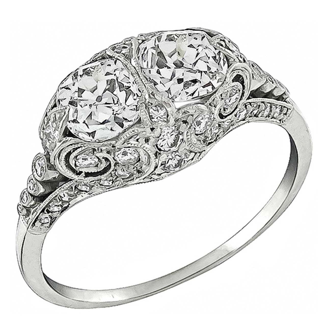 Edwardian Cushion Cut Diamond Platinum Ring