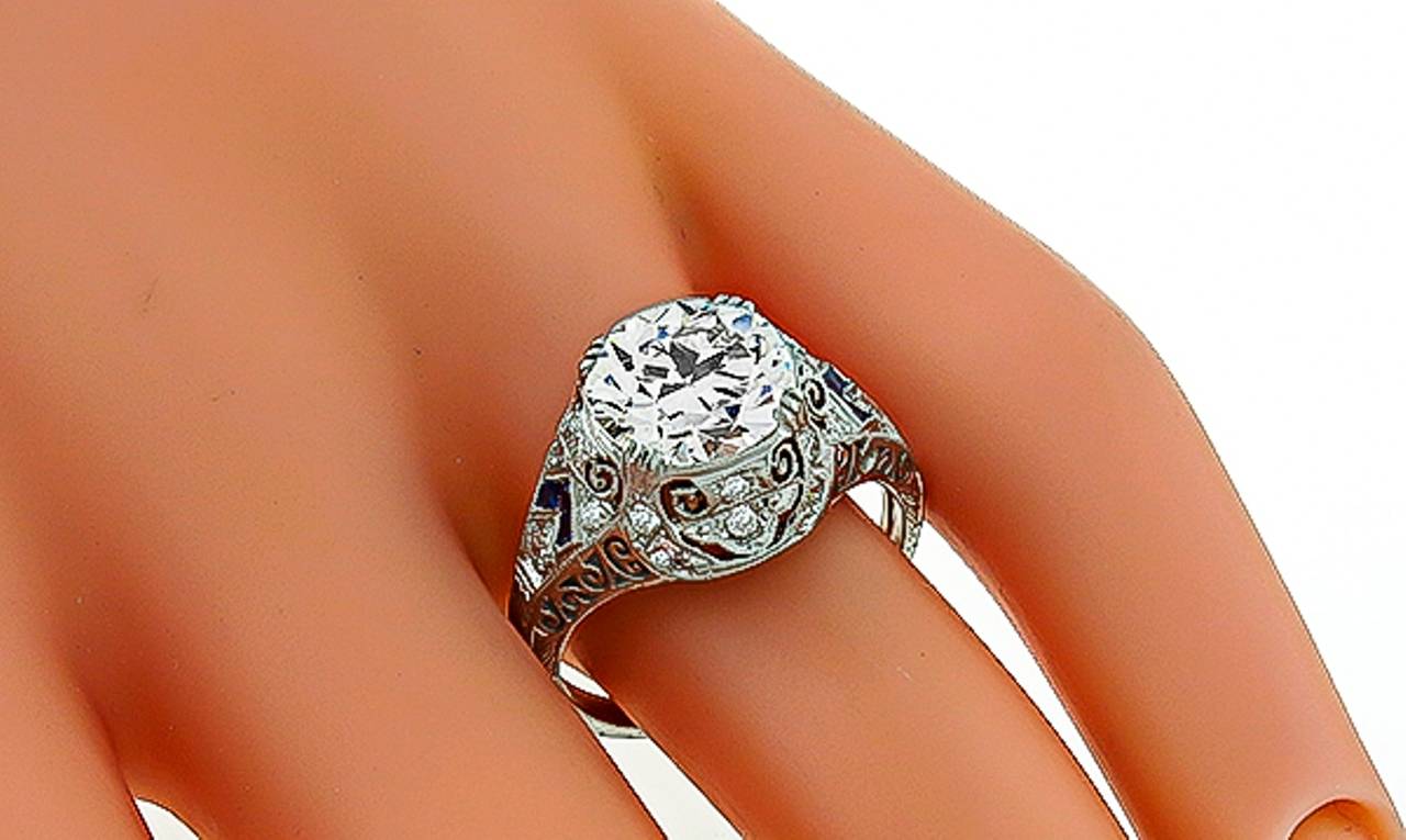 Women's Art Deco 3.12 Carat GIA Cert Diamond Platinum Engagement Ring
