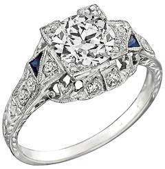 Antique Art Deco 1.04 Carat GIA Cert Diamond Platinum Engagement Ring