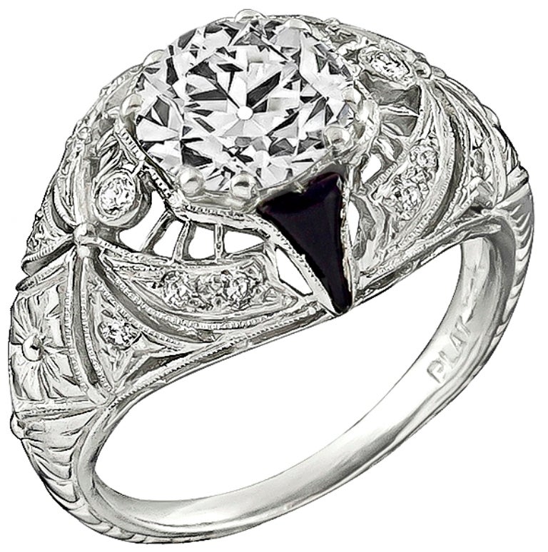 1.89 Carat GIA Certified Onyx Diamond Engagement Ring