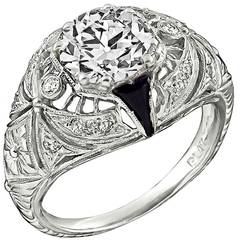 1,89 Karat GIA zertifizierter Onyx Diamant-Verlobungsring