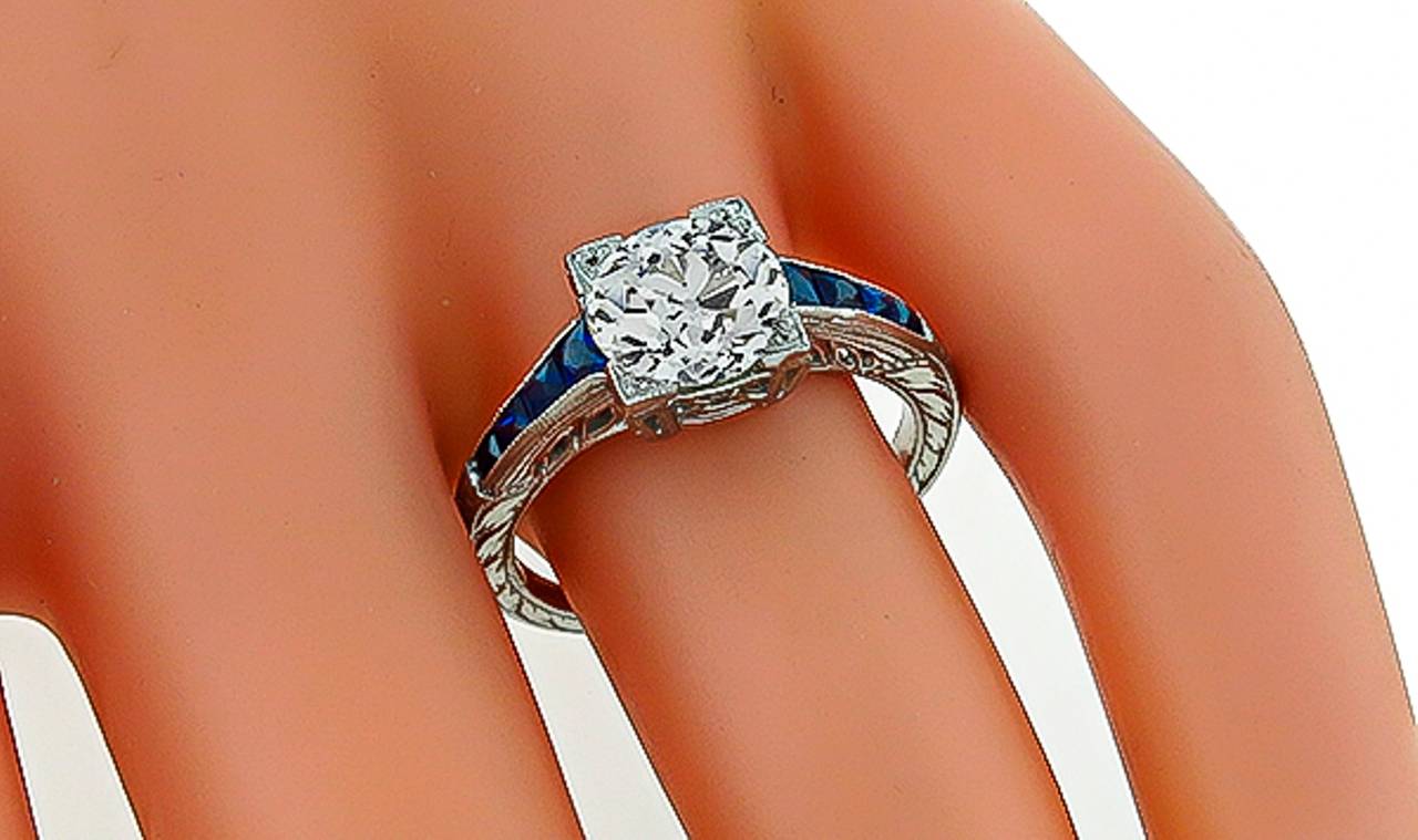 2,01ct. Alter europäischer Diamant-Saphir-Verlobungsring mit Schliff (Alteuropäischer Schliff) im Angebot