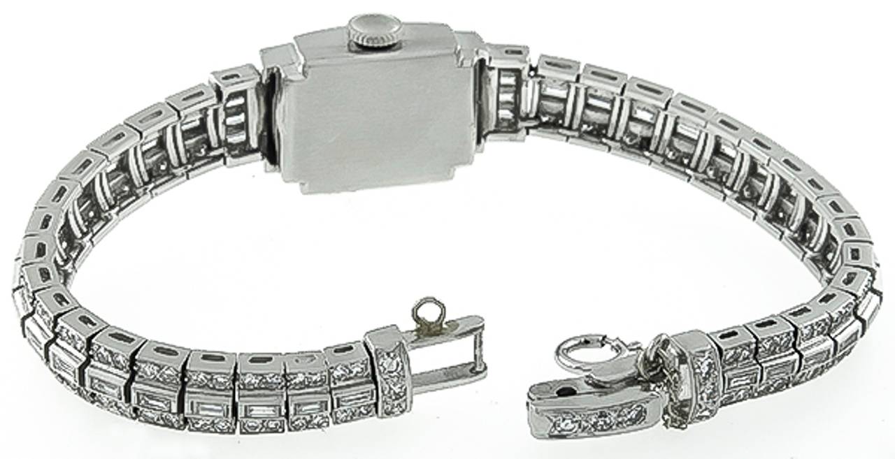Women's Hamilton Lady's Platinum 5.50 Carat Diamond Bracelet Wristwatch