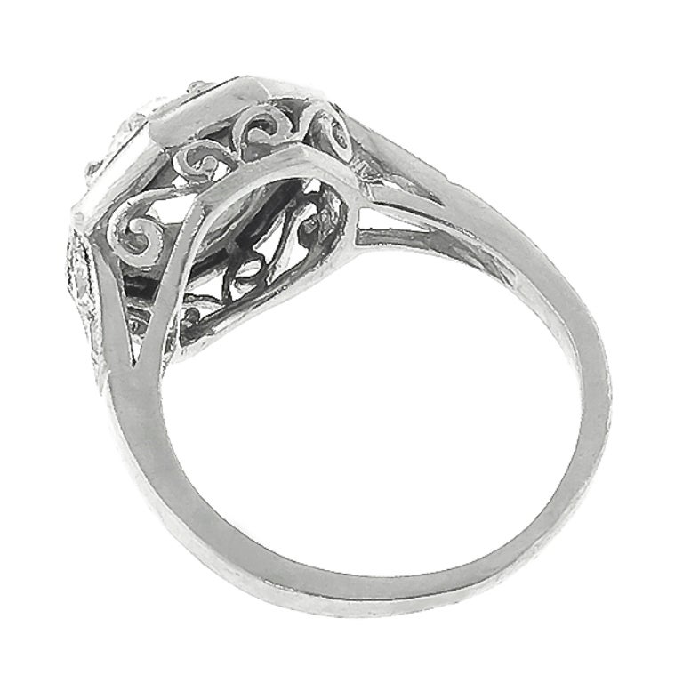 Art Deco 1.74ct Old Mine Cut Diamond Onyx Platinum Ring