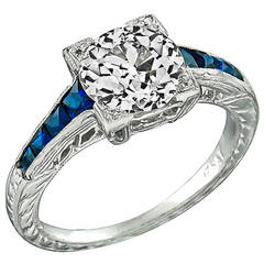 Vintage 2.01ct. Old European Cut Diamond Sapphire Engagement Ring