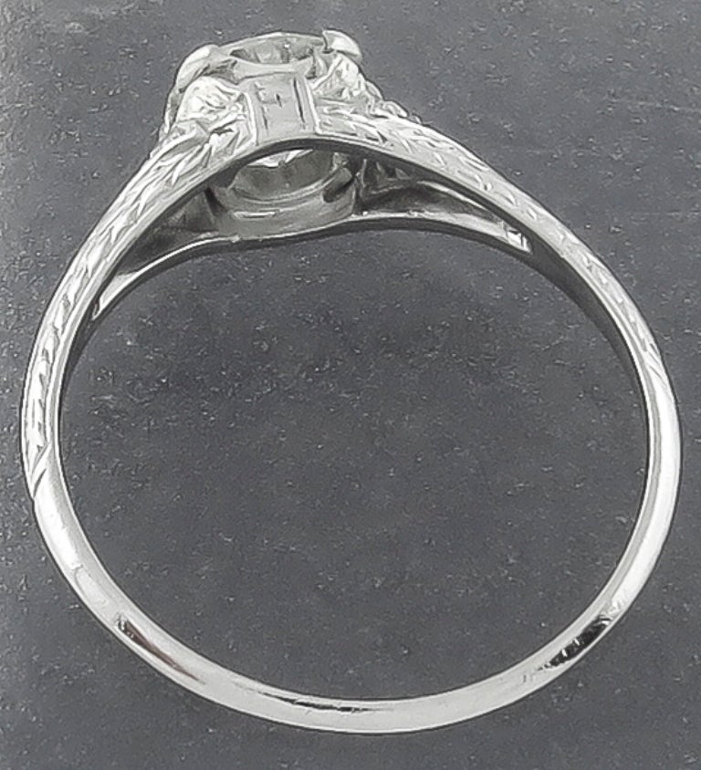 Edwardian GIA Cert 0.78 Carat Diamond Platinum Engagement Ring In Excellent Condition In New York, NY
