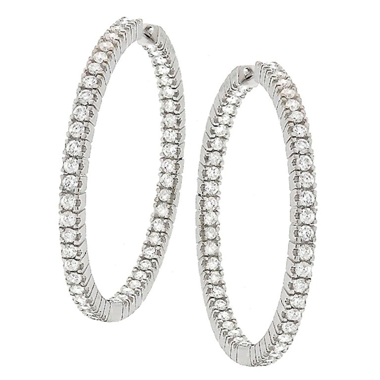 Women's 2.48ct Diamond Inside Out Gold Hoop Earrings For Sale
