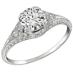 Edwardian GIA Cert 0.78 Carat Diamond Platinum Engagement Ring
