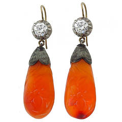 Victorian Carnelian Diamond Silver Gold Earrings