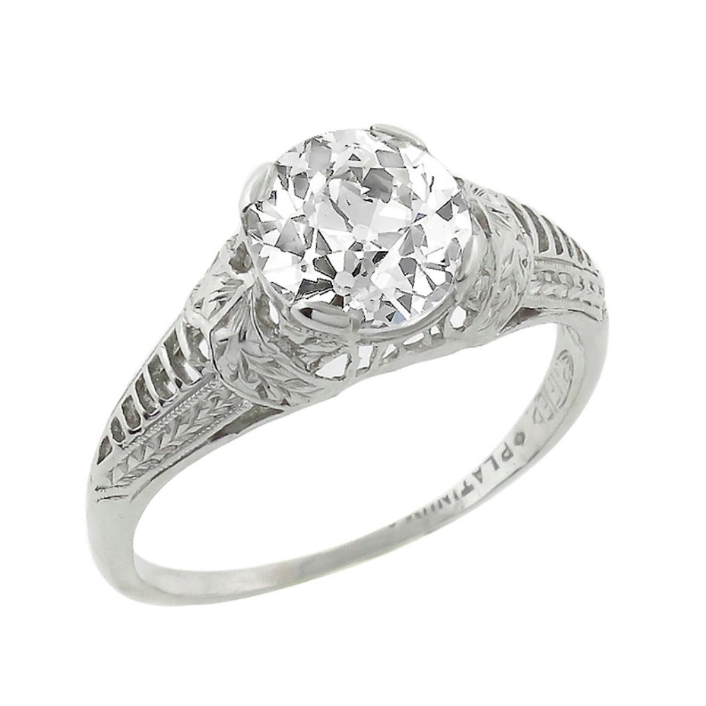 Edwardian GIA Cert 1.27 Carat Diamond Platinum Engagement Ring For Sale