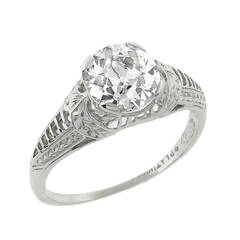 Edwardian GIA Cert 1.27 Carat Diamond Platinum Engagement Ring