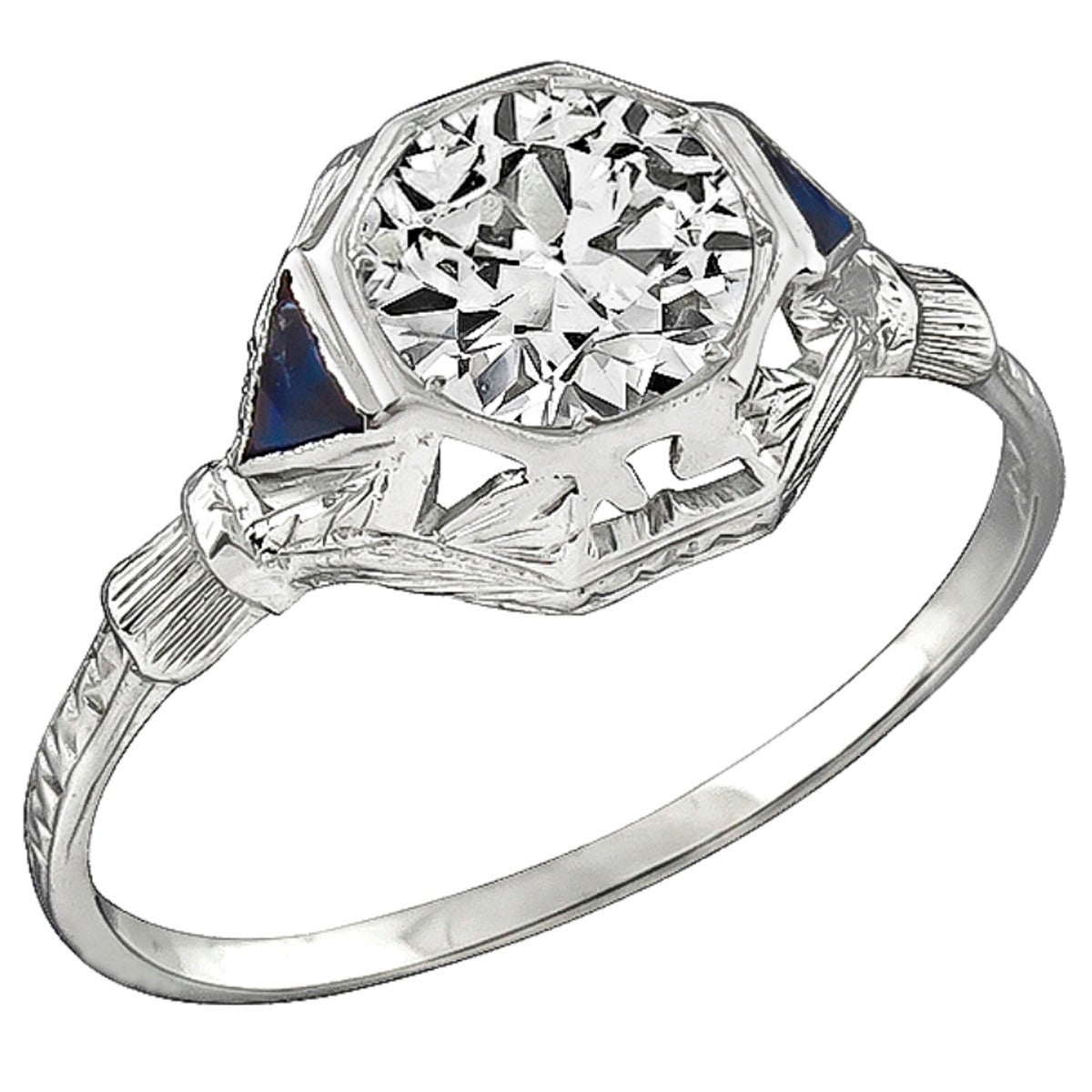 Art Deco 1.16 Carat Diamond Gold Engagement Ring For Sale