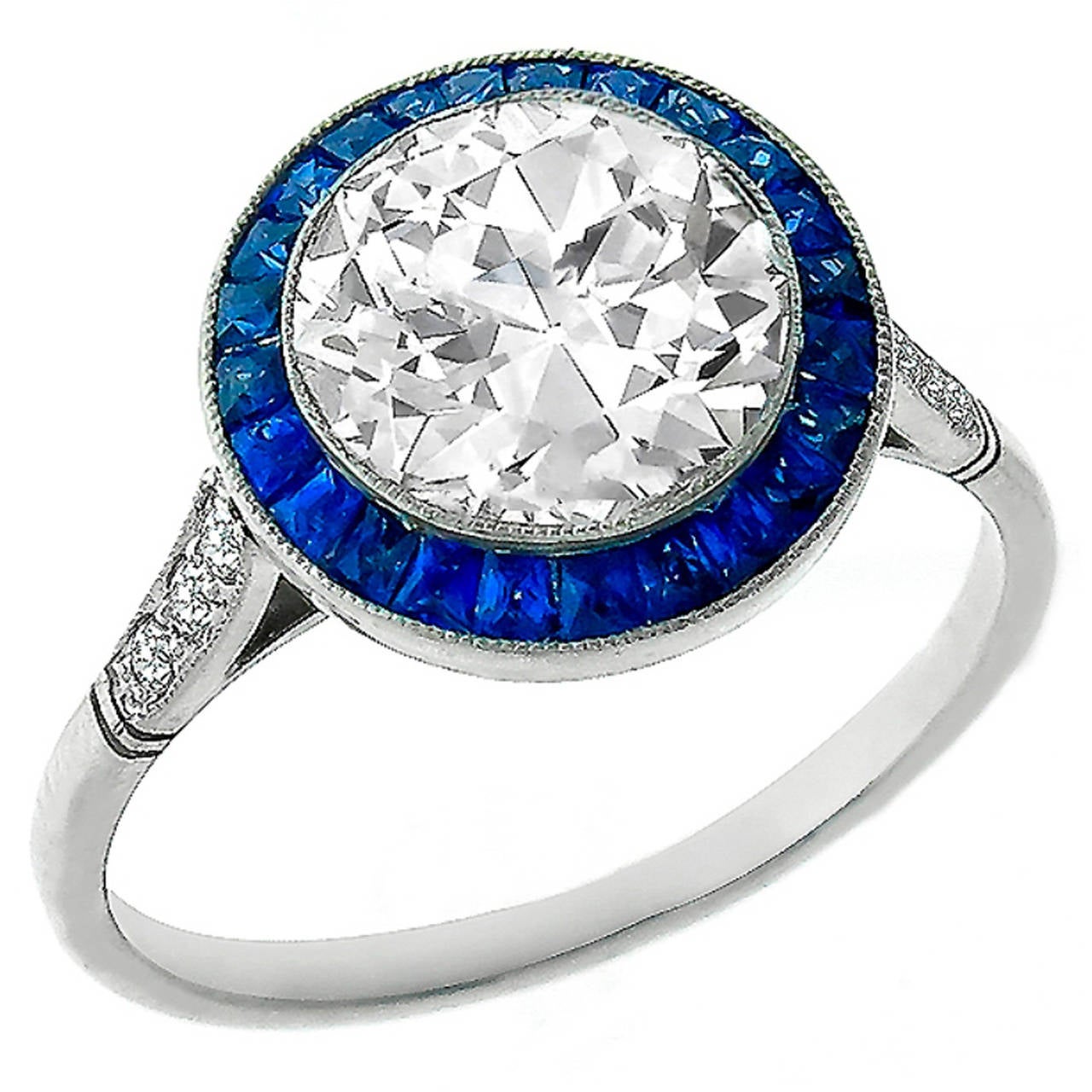 Impressive GIA 2.01ct Diamond Sapphire Halo Ring For Sale