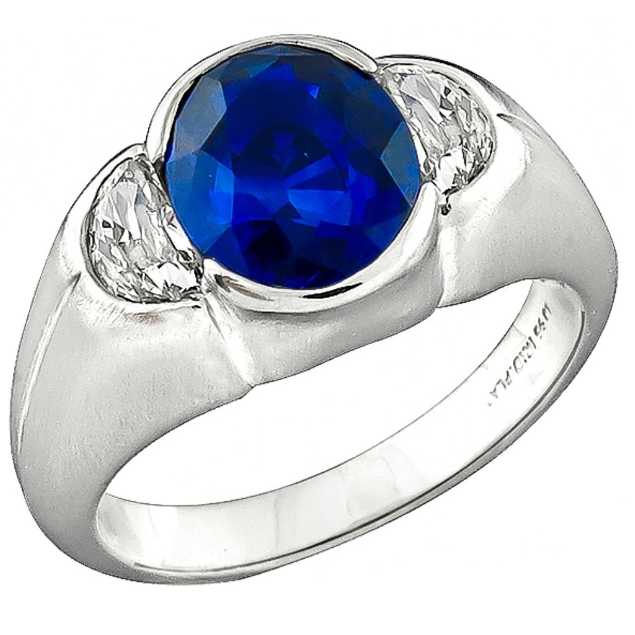 Antique 2.60 Carat Sapphire Diamond Platinum Ring