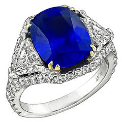 5.23 Carat Sapphire Diamond Platinum Engagement Ring 6