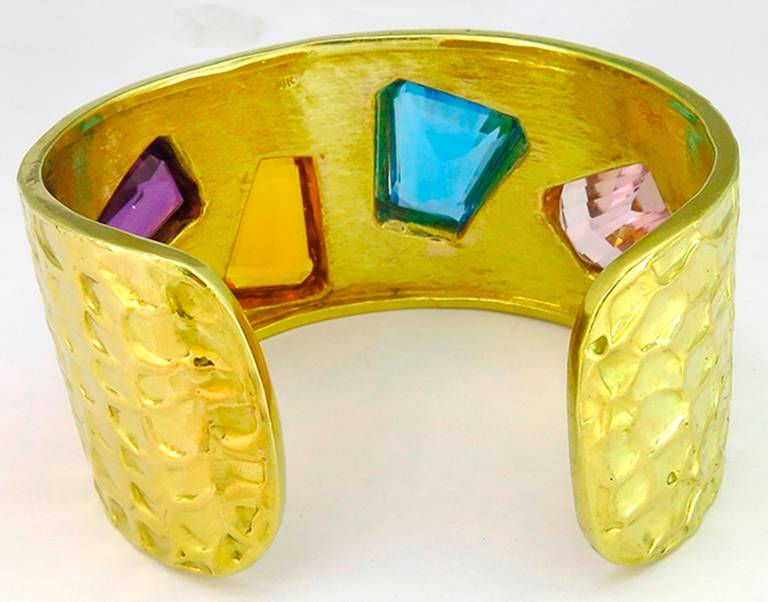 Women's Semi Precious Stones Gold Cuff Bangle 1970s