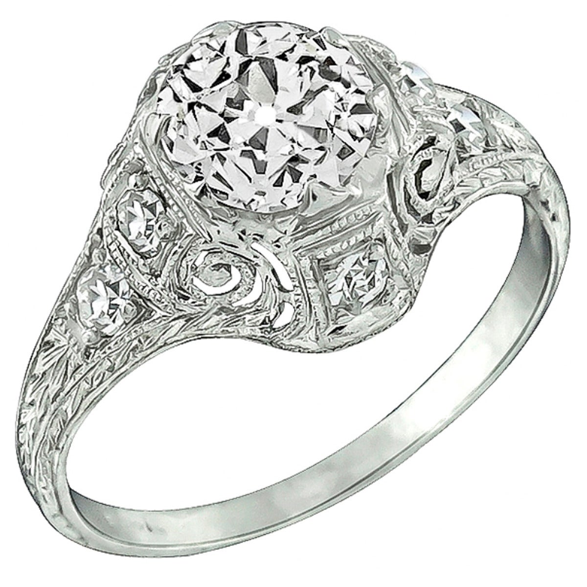 Verlobungsring aus Platin mit 1 Karat Diamant im viktorianischen Stil im Angebot