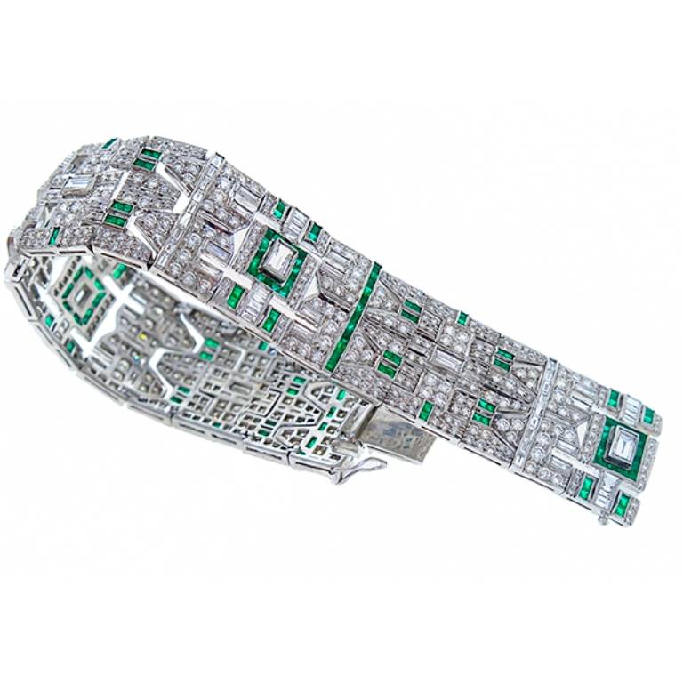Art Deco Emerald Diamond Gold Bracelet
