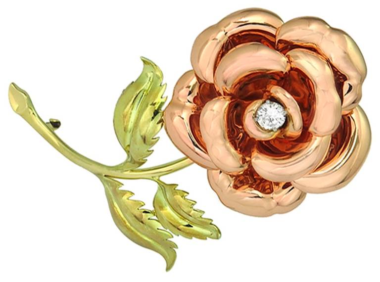 Retro Two Color Gold Rose Pin In Excellent Condition In New York, NY