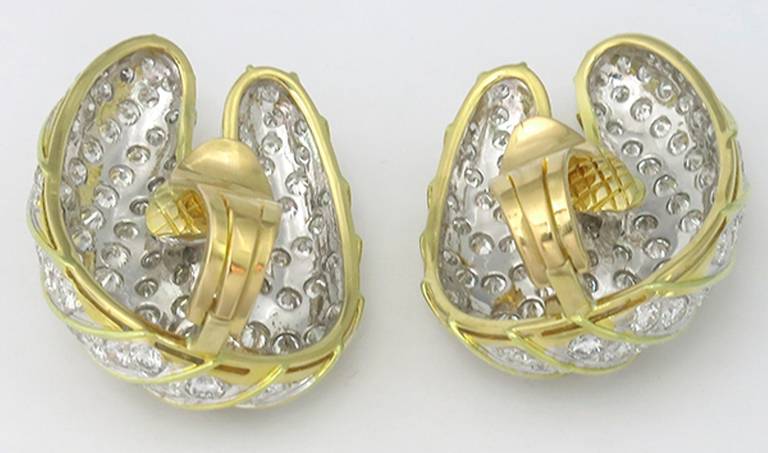 Women's Large 15.50 Carat Creole Diamond Gold Shrimp Ear Clips