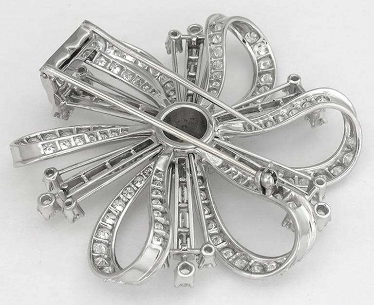 GIA 0.73 Center Diamond Platinum Flower Pin In Excellent Condition In New York, NY