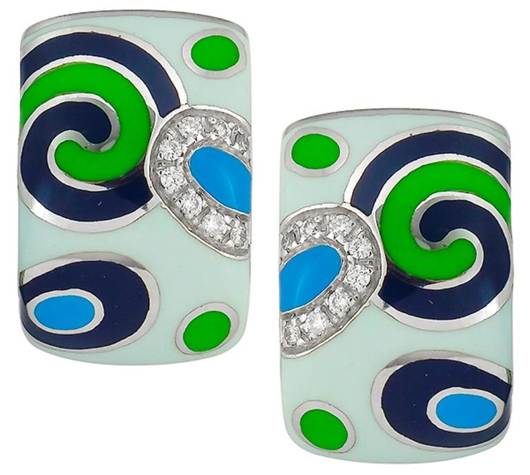 Contemporary Roberto Coin Enamel Diamond Earrings