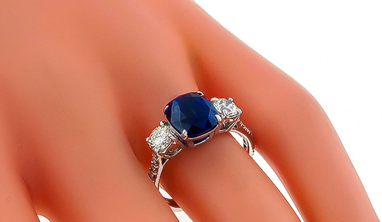 4.04 Carat Natural Sapphire Diamond Platinum Engagement Ring In New Condition In New York, NY