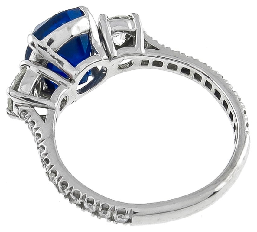 Women's 4.04 Carat Natural Sapphire Diamond Platinum Engagement Ring