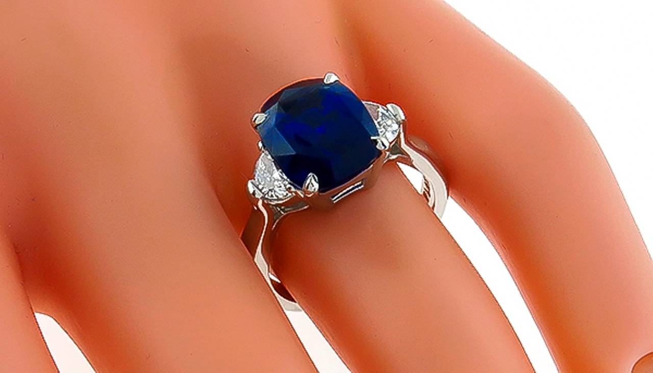 Cushion Cut Enticing 5.17 Carat Natural Sapphire Diamond Platinum Engagement Ring