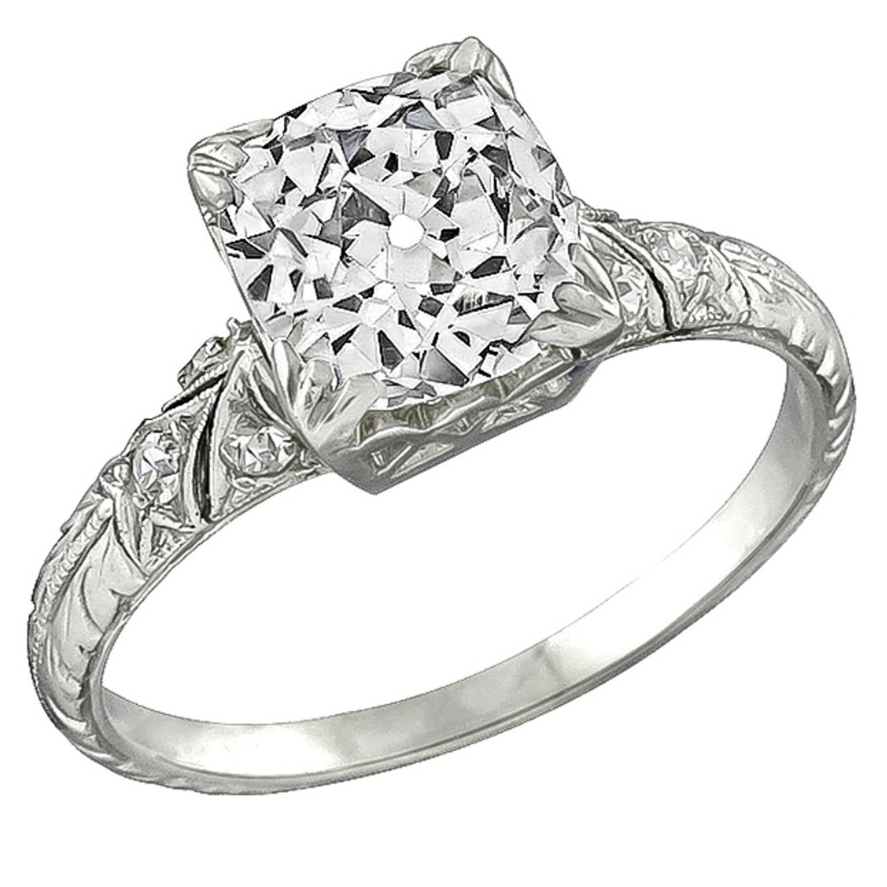 2.05 Carat Cushion Cut Diamond Platinum Engagement Ring