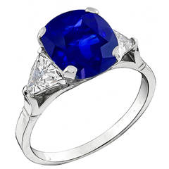 4.63 Carat Natural Cushion Cut Sapphire Diamond Platinum Ring 4