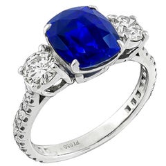 4.04 Carat Natural Sapphire Diamond Platinum Engagement Ring