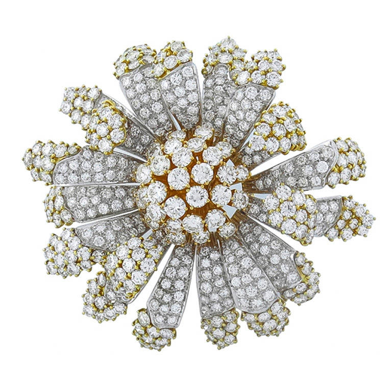 43 Carat Diamond Gold Flower Pin