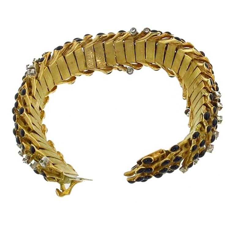 Women's 1960s Enamel Diamond Gold Bracelet