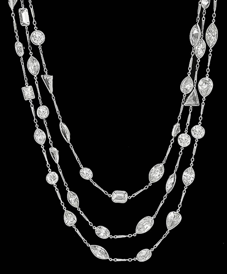 Diamond Platinum By The Yard Necklace In New Condition For Sale In New York, NY