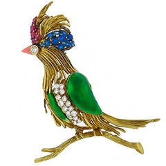 Enamel Ruby Sapphire Diamond Gold Bird Pin 9