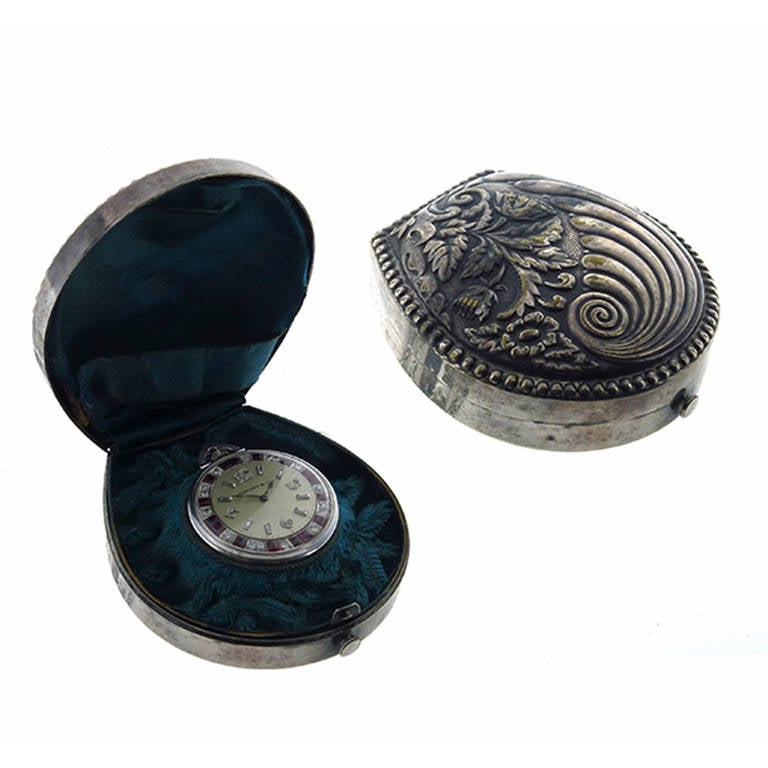 Art Deco Rare Tiffany & Co. Diamond Ruby Platinum Pocket Watch
