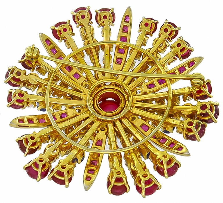 Women's Ruby Sapphire Diamond Yellow Gold Pin