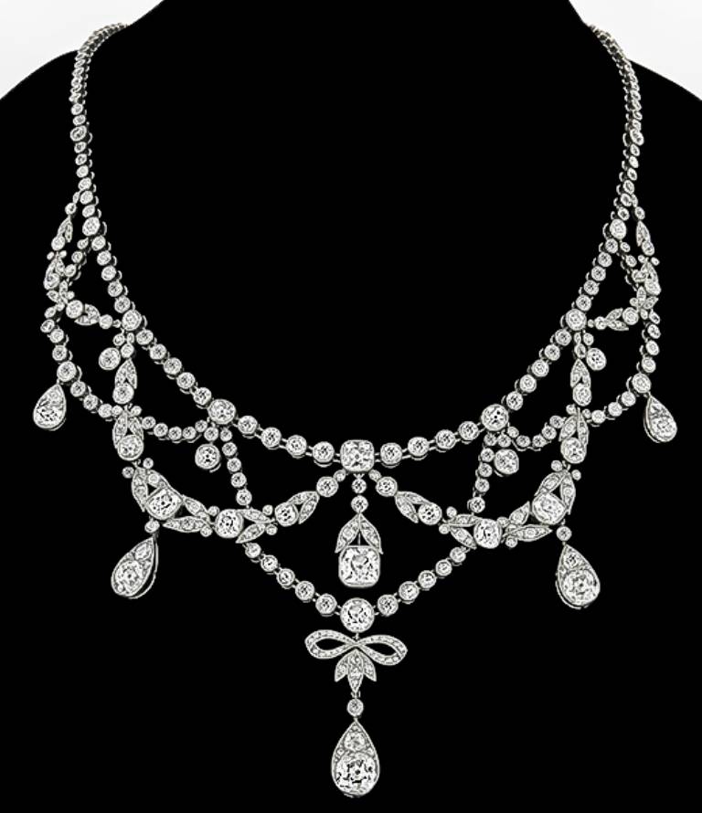 Edwardian French Diamond Platinum Necklace 1