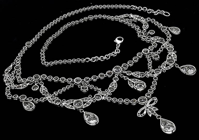 Edwardian French Diamond Platinum Necklace In Excellent Condition In New York, NY