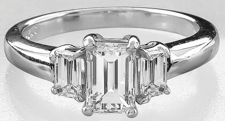 Emerald Cut Diamond Platinum Ring In Excellent Condition In New York, NY